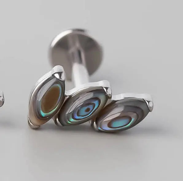 Triple Wonky Stone Labret in Abalone Shell - Titanium