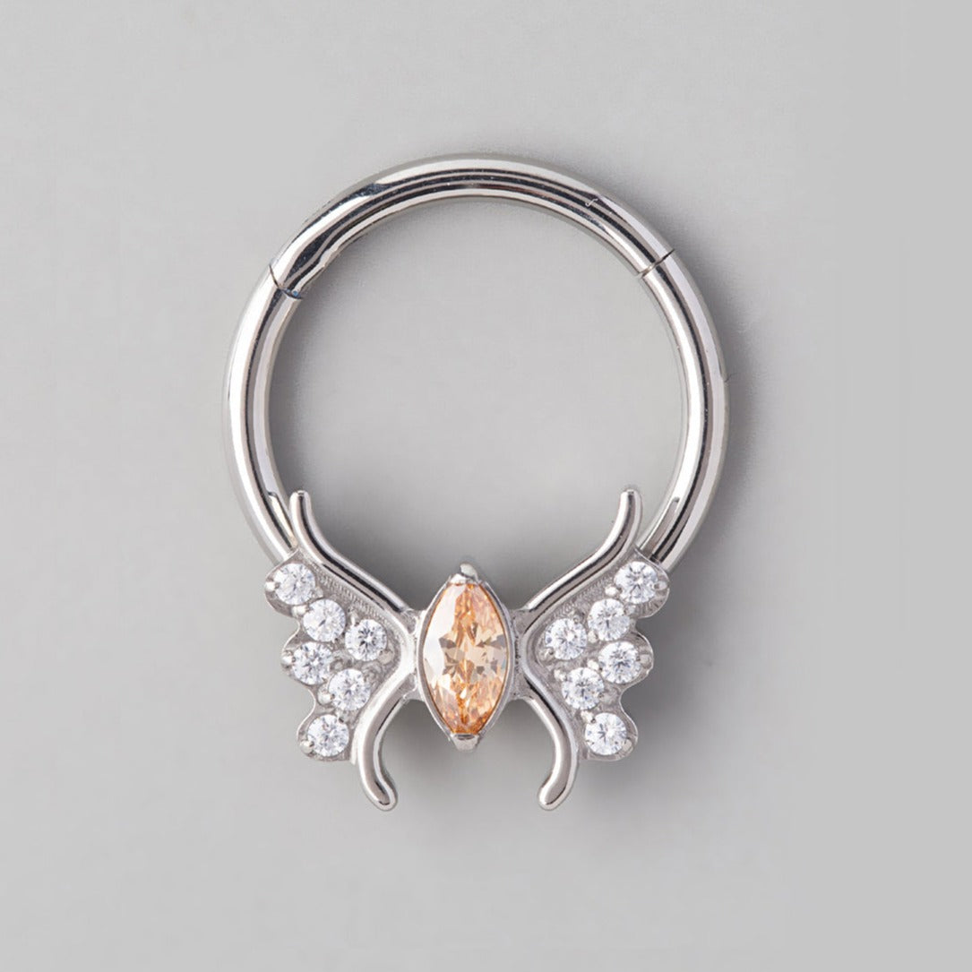 Butterfly Champagne CZ Body Segment Hoop in Silver - Titanium - Camden Body Jewellery