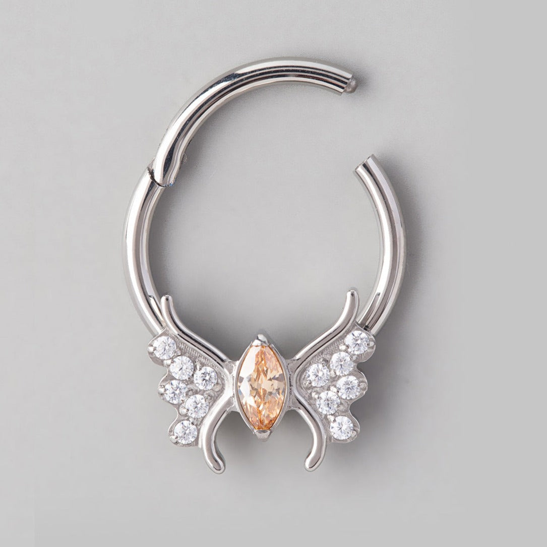 Butterfly Champagne CZ Body Segment Hoop in Silver - Titanium - Camden Body Jewellery