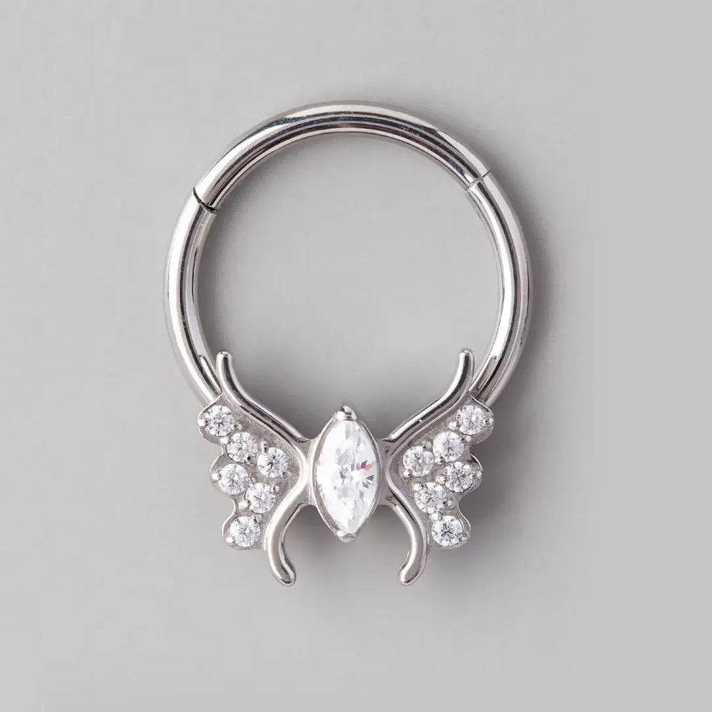 Butterfly Clear CZ Body Segment Hoop in Silver - Titanium