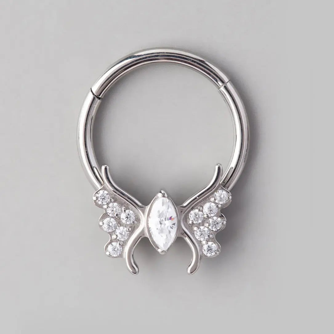 Butterfly Clear CZ Body Segment Hoop in Silver - Titanium - Camden Body Jewellery