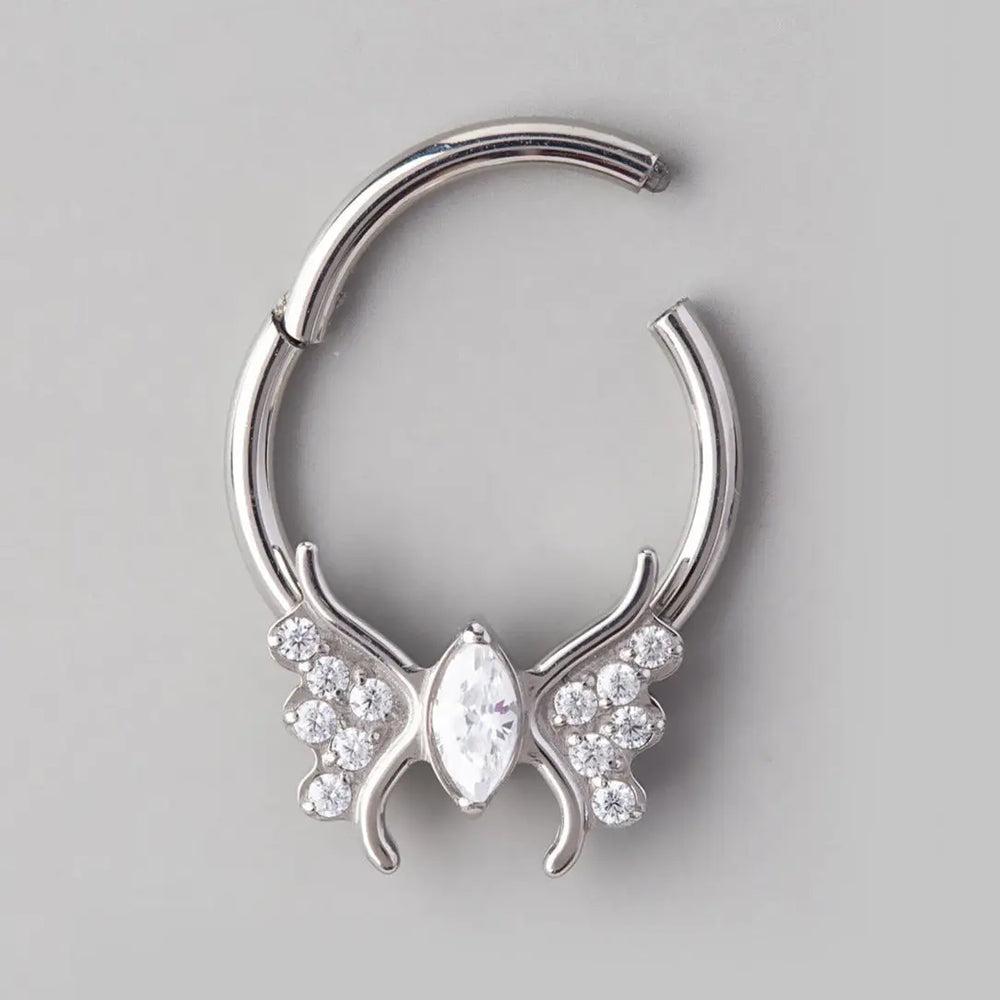 Butterfly Clear CZ Body Segment Hoop in Silver - Titanium