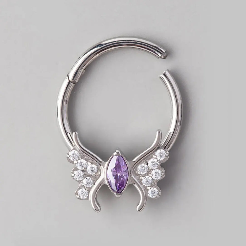 Butterfly Amethyst CZ Body Segment Hoop in Silver - Titanium