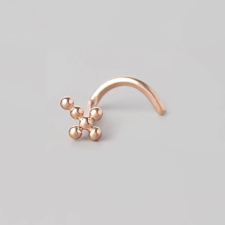 Screw Shape Ball Weld Cross Top Nose Stud in Rose Gold - Titanium - Camden Body Jewellery