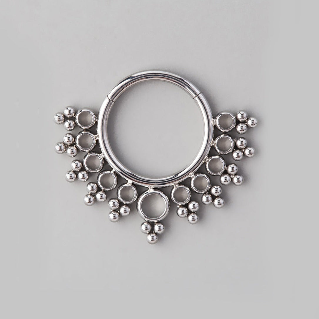 O-Ring Clustered Tribal Beads Segment Hoop in Silver - Titanium - Camden Body Jewellery