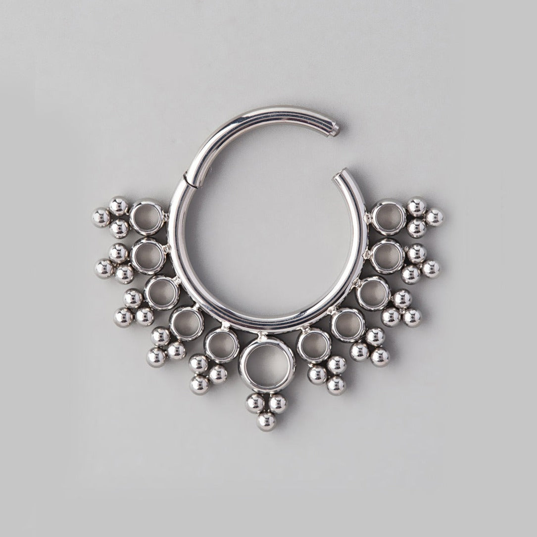 O-Ring Clustered Tribal Beads Segment Hoop in Silver - Titanium - Camden Body Jewellery