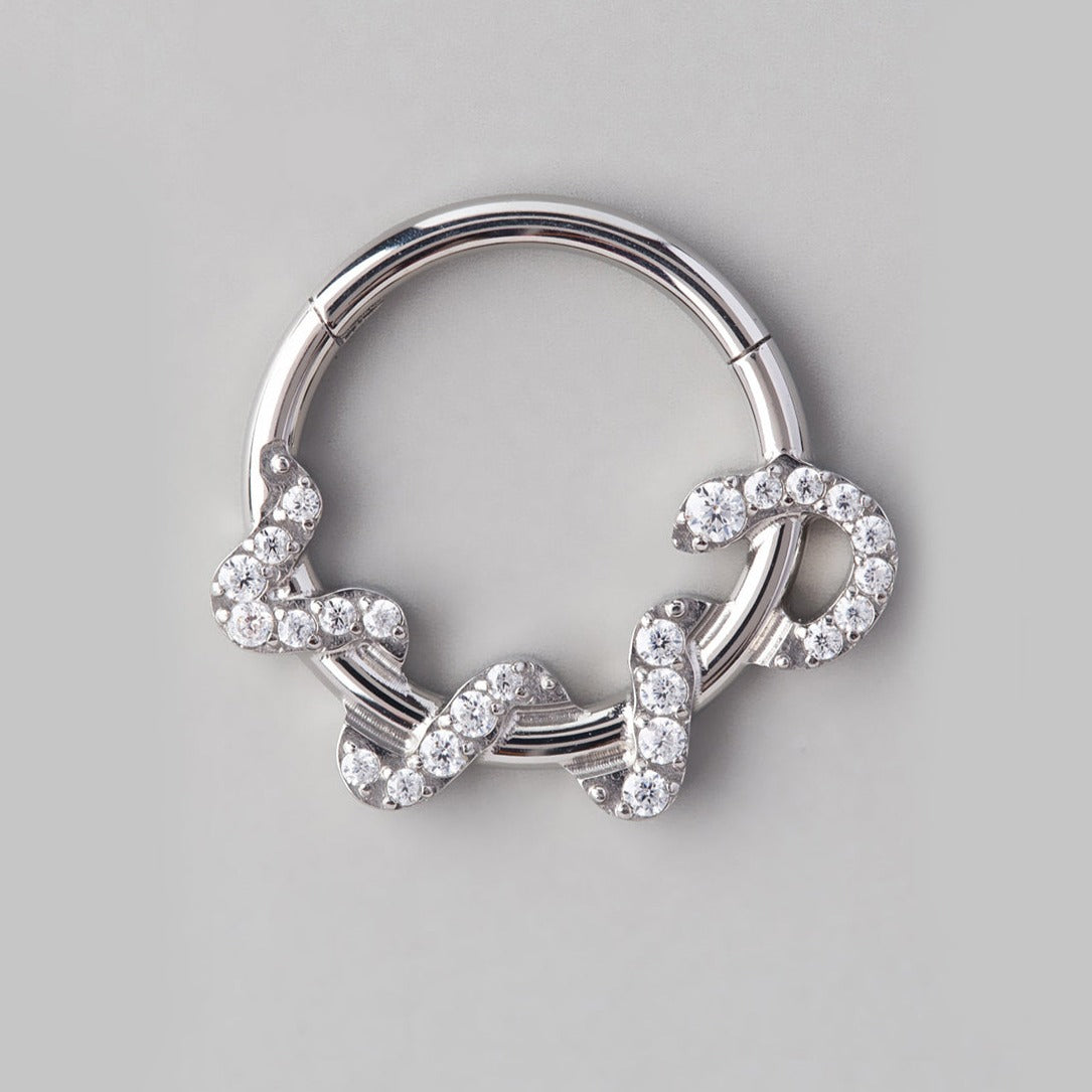 CZ Paved Snake Twist Around Segment Hoop in Silver - Titanium - Camden Body Jewellery