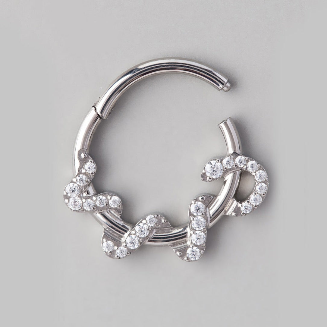 CZ Paved Snake Twist Around Segment Hoop in Silver - Titanium - Camden Body Jewellery