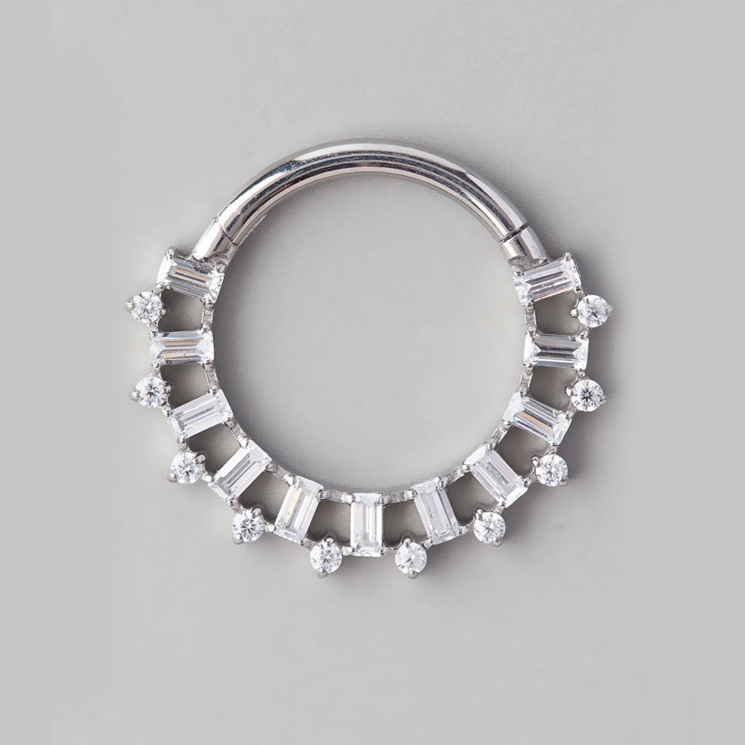 Square & Round CZ Alternate Segment Hoop in Silver - Titanium - Camden Body Jewellery