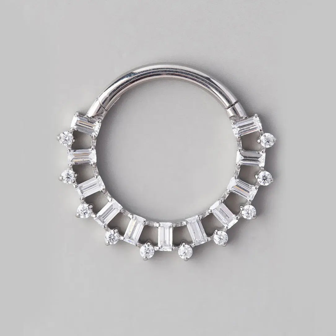 Square & Round CZ Alternate Segment Hoop in Silver - Titanium - Camden Body Jewellery