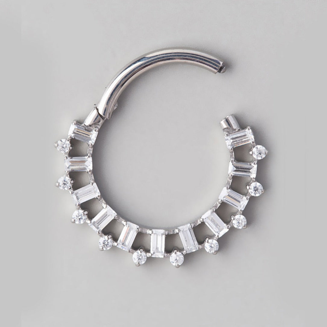 Square & Round CZ Alternate Segment Hoop in Silver - Titanium - Camden Body Jewellery