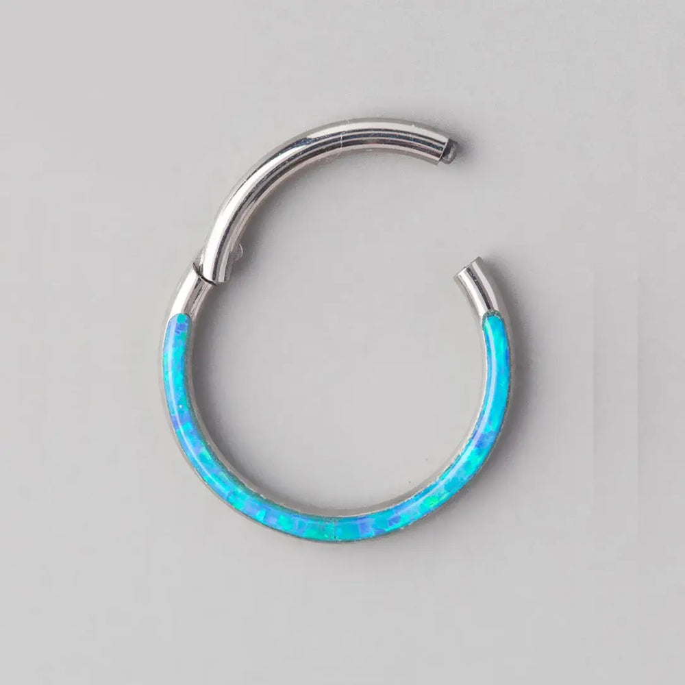 Hinged Segment Ring Front Face in Blue Opal Stone - Titanium