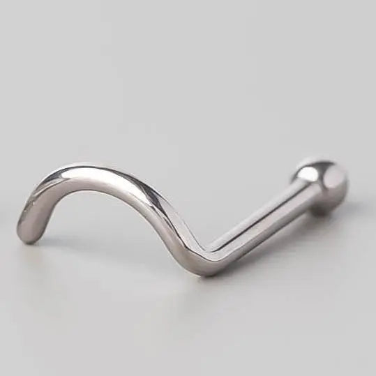 Screw Shape Nose Stud with Ball Top - Titanium