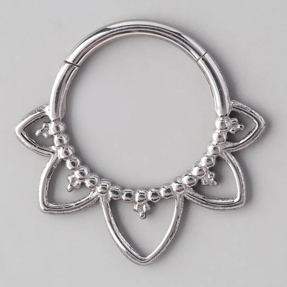 Hinged Segment Ring Floral Face in Silver - Titanium