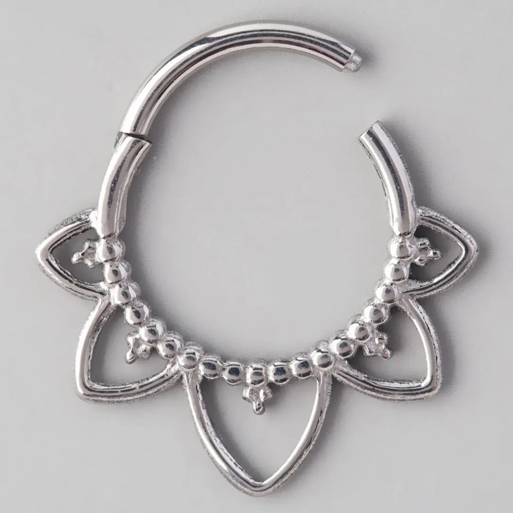 Hinged Segment Ring Floral Face in Silver - Titanium