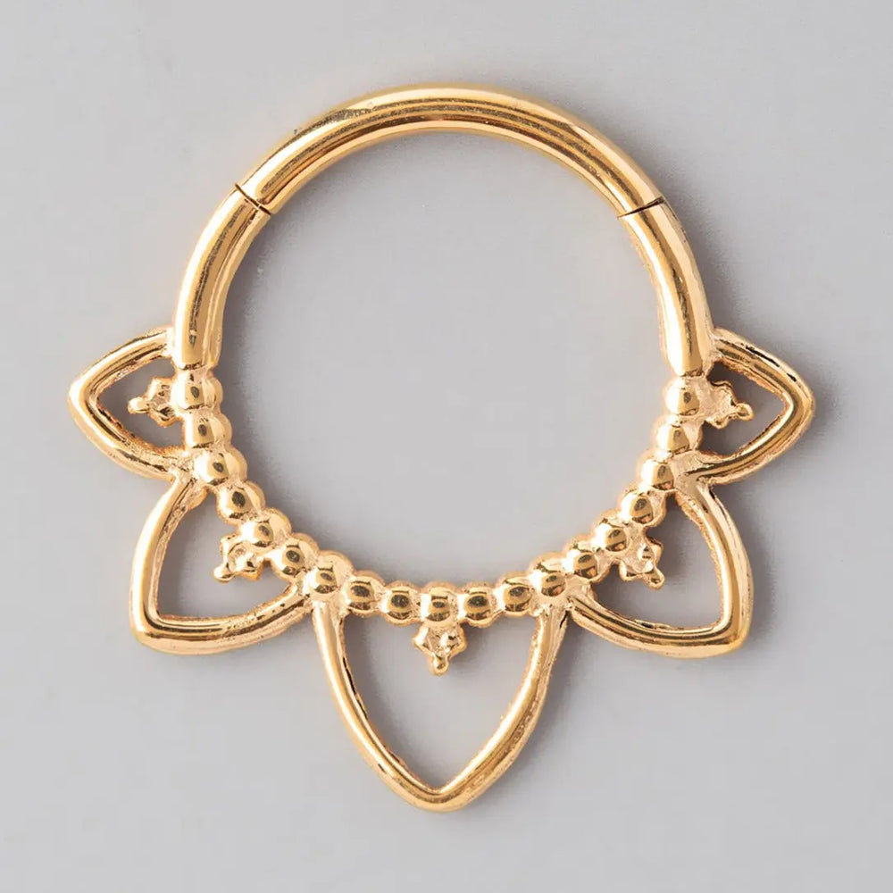 Hinged Segment Ring Floral Face in Gold - Titanium