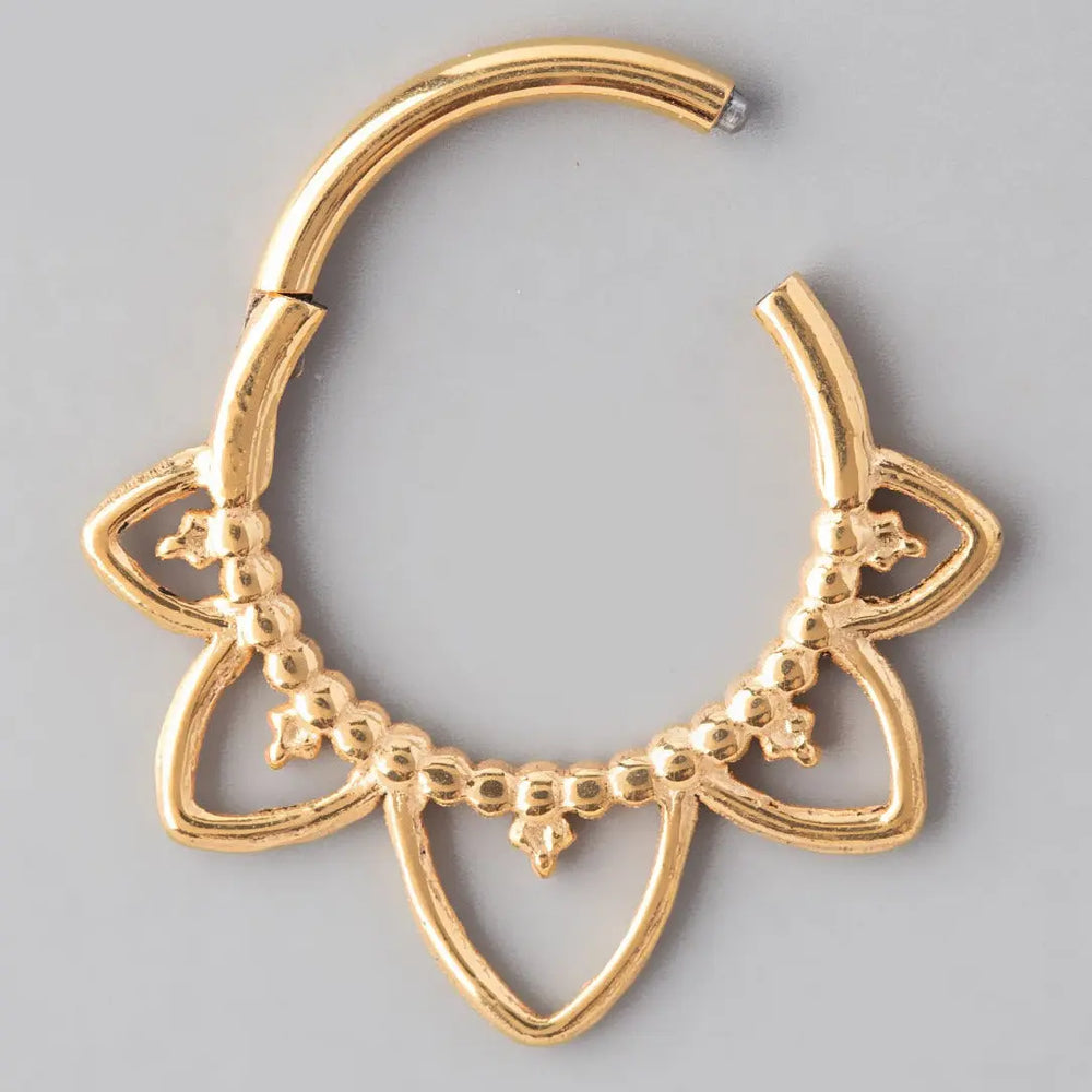 Hinged Segment Ring Floral Face in Gold - Titanium