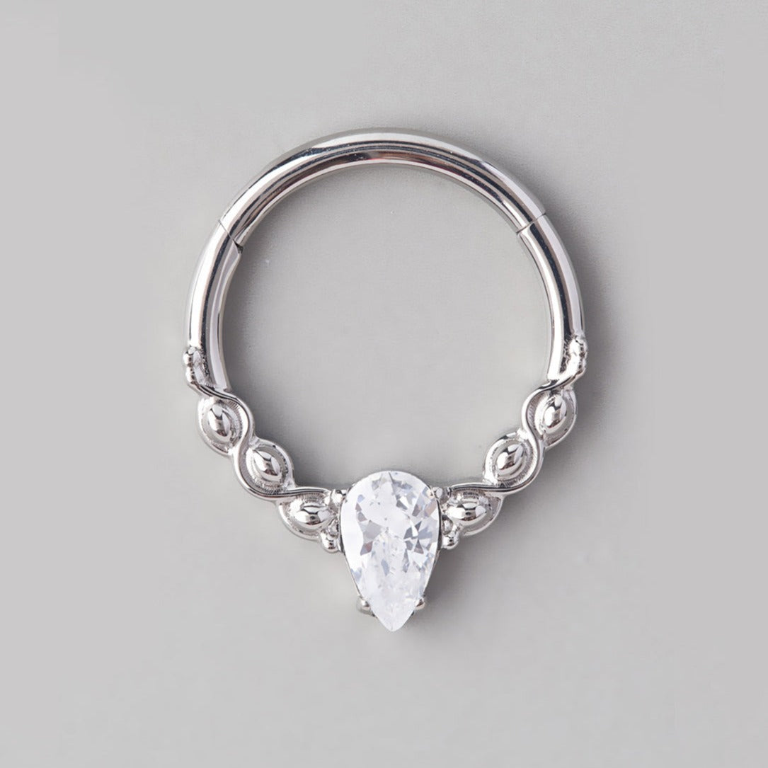 Pear CZ Segment Hoop in Silver - Titanium - Camden Body Jewellery