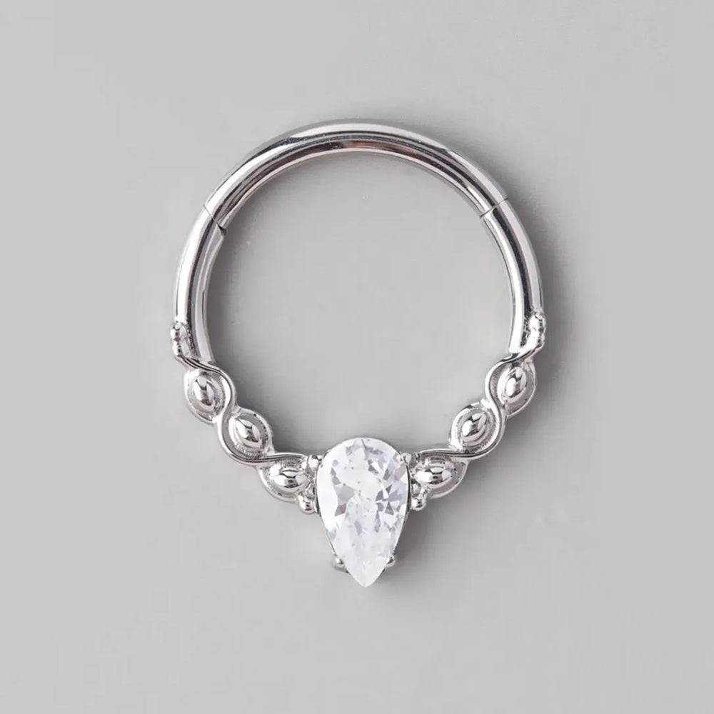 Pear CZ Segment Hoop in Silver - Titanium