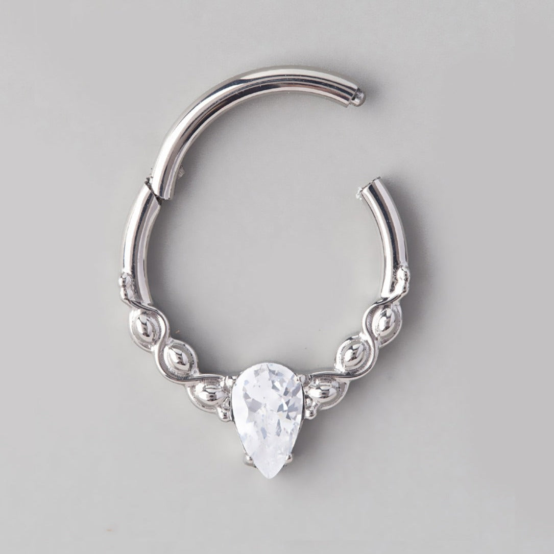 Pear CZ Segment Hoop in Silver - Titanium - Camden Body Jewellery