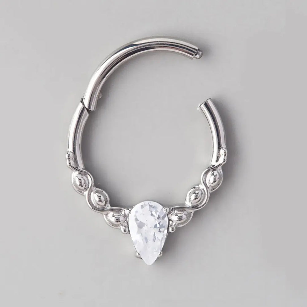 Pear CZ Segment Hoop in Silver - Titanium