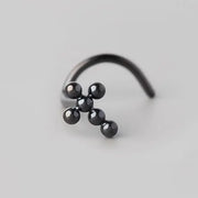 Screw Shape Ball Weld Cross Top Nose Stud in Black - Titanium - Camden Body Jewellery