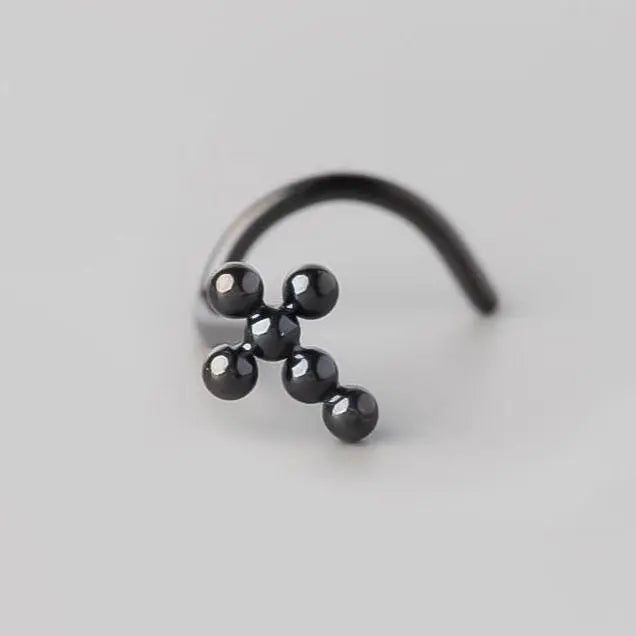 Screw Shape Ball Weld Cross Top Nose Stud in Black - Titanium - Camden Body Jewellery