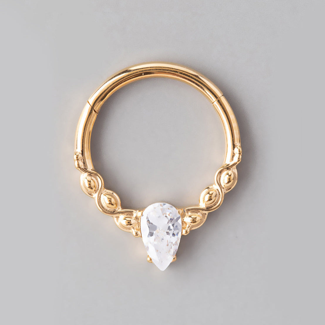 Pear CZ Segment Hoop in Gold - Titanium - Camden Body Jewellery