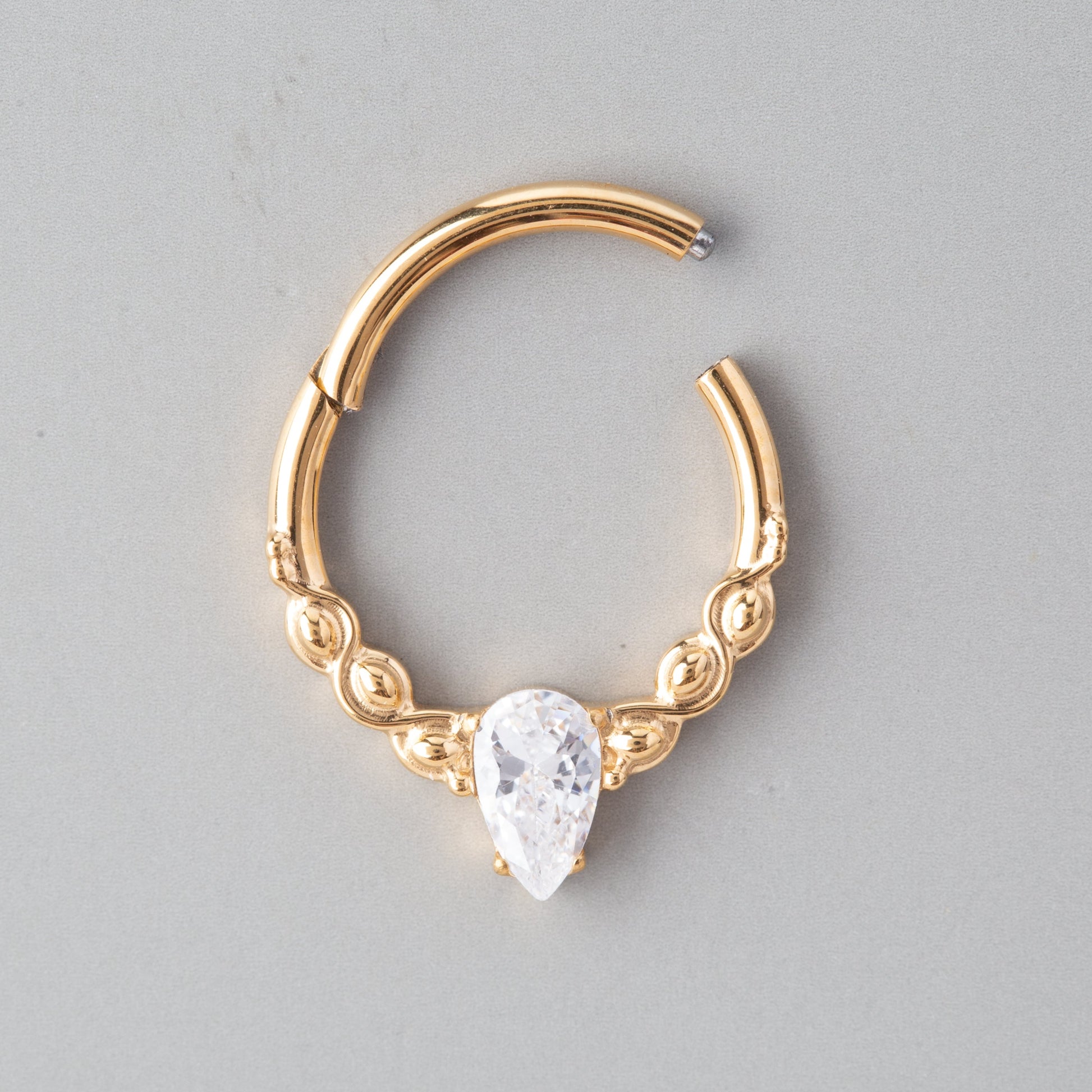 Pear CZ Segment Hoop in Gold - Titanium - Camden Body Jewellery