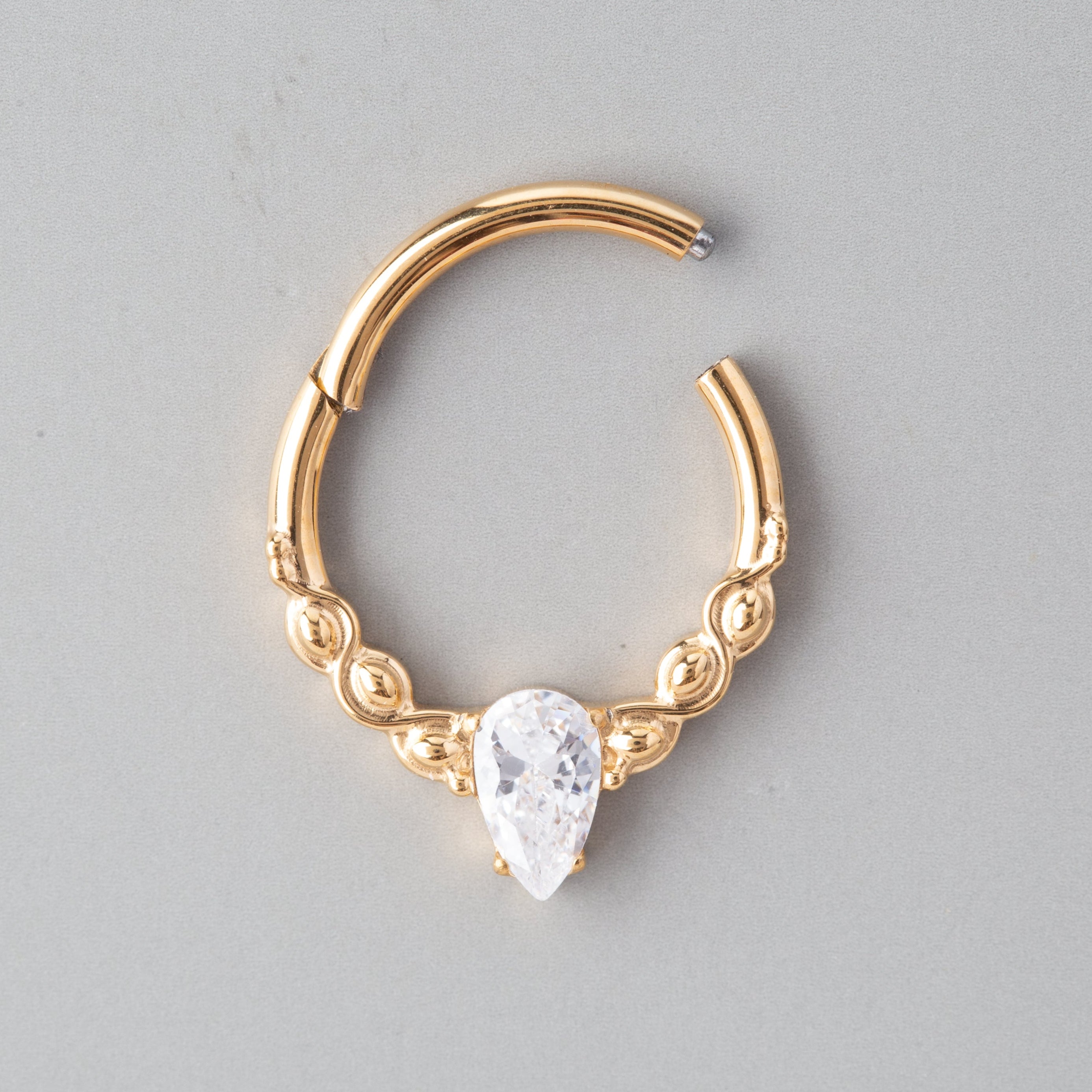 Pear CZ Segment Hoop in Gold - Titanium - Camden Body Jewellery