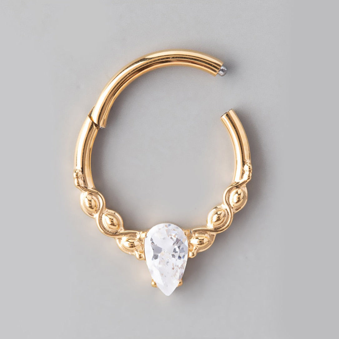 Pear CZ Segment Hoop in Gold - Titanium - Camden Body Jewellery