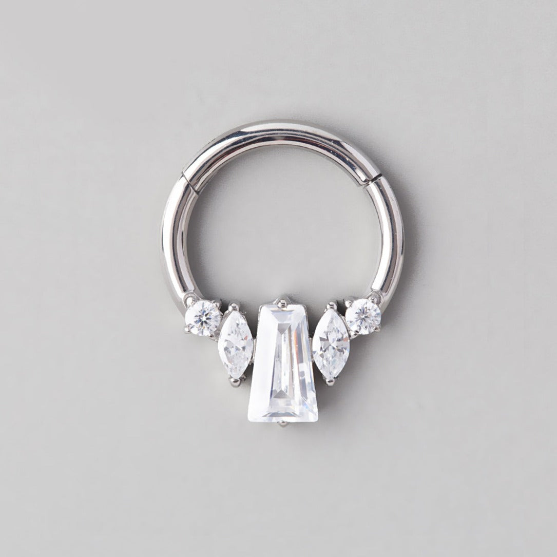 Baguette CZ Marquise CZ Segment Hoop in Silver - Titanium - Camden Body Jewellery