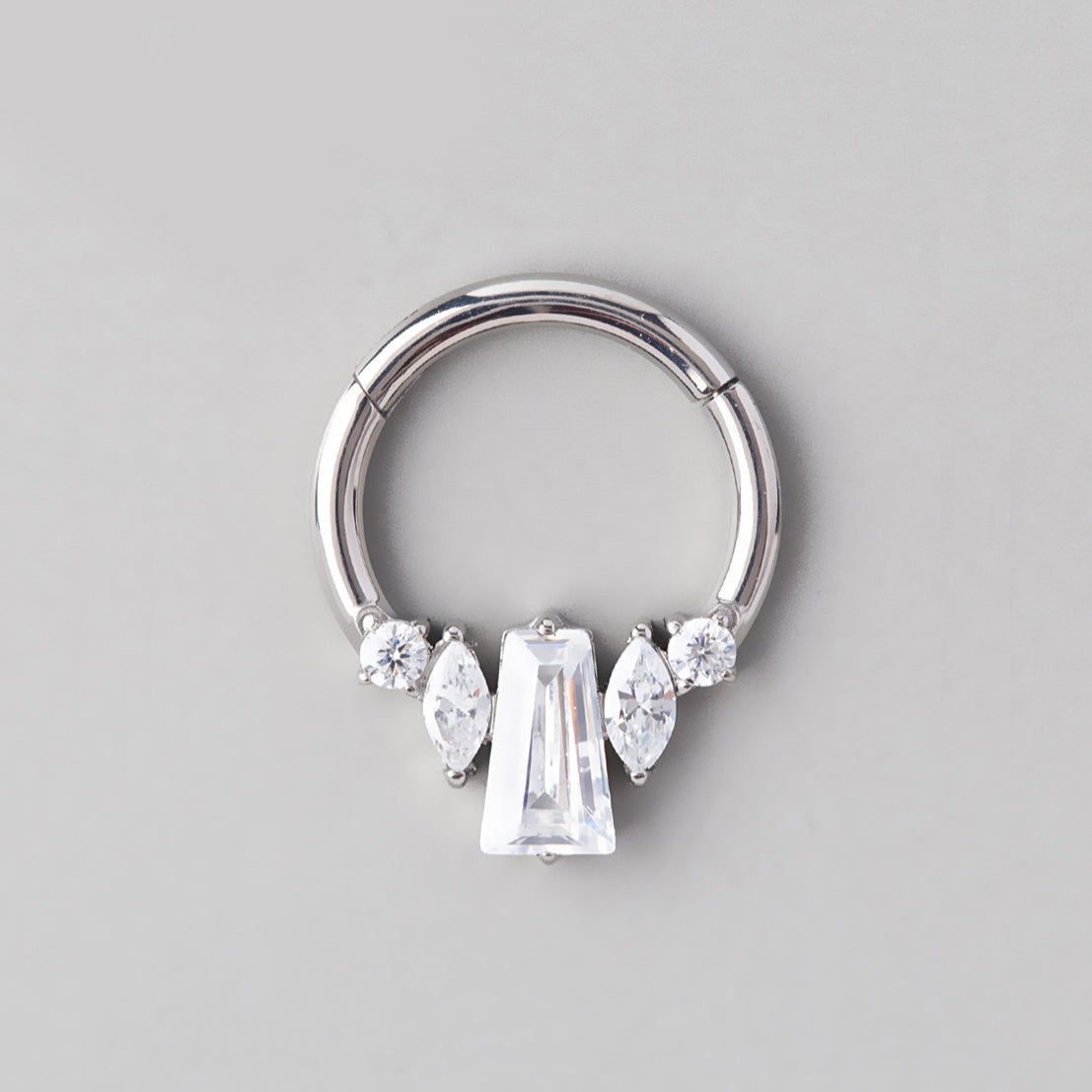 Baguette CZ Marquise CZ Segment Hoop in Silver - Titanium - Camden Body Jewellery
