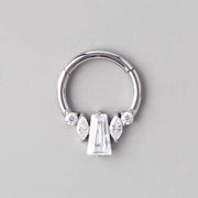 Baguette CZ Marquise CZ Segment Hoop in Silver - Titanium - Camden Body Jewellery