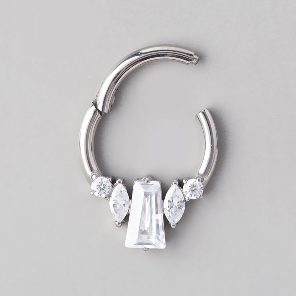 Baguette CZ Marquise CZ Segment Hoop in Silver - Titanium - Camden Body Jewellery