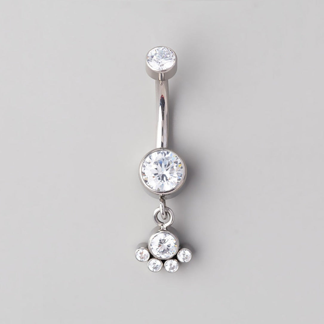 Bezel Set 5 CZ Dangle Belly Bar - Titanium - Camden Body Jewellery