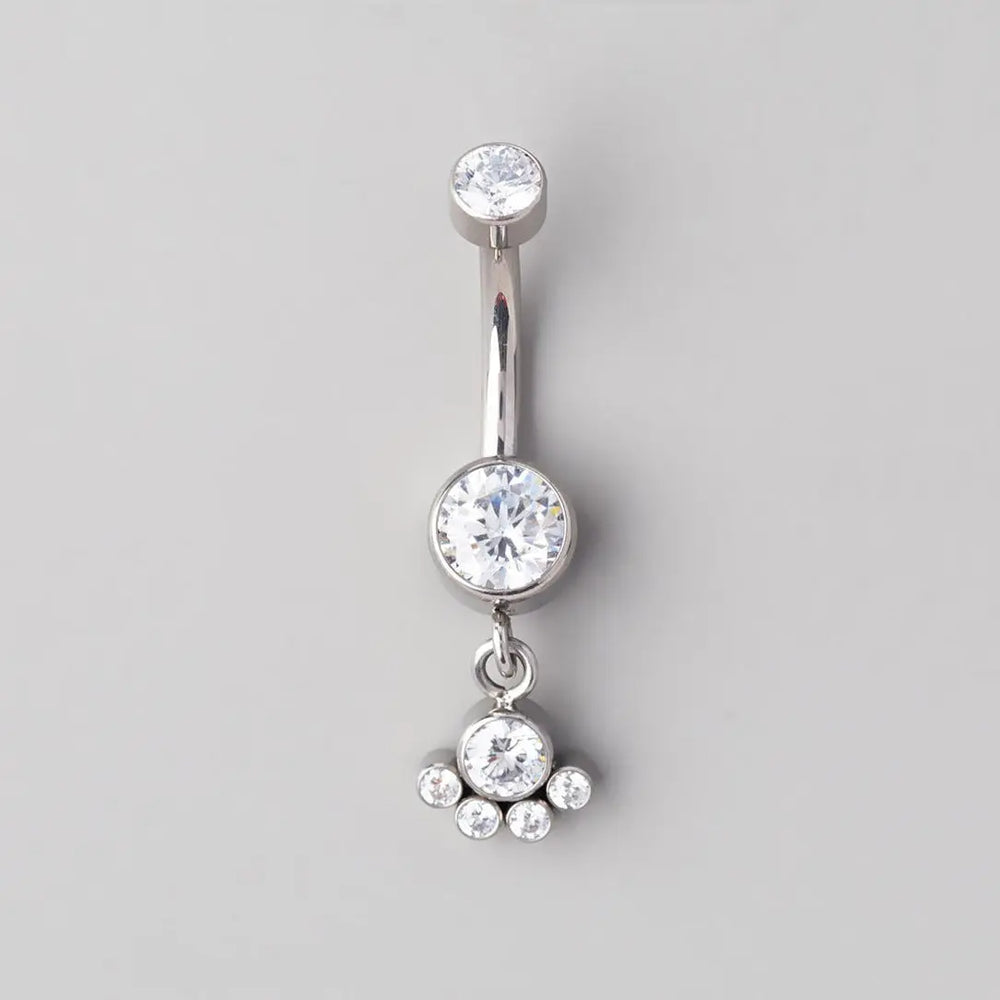 Bezel Set 5 CZ Dangle Belly Bar - Titanium