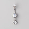 Bezel Set 5 CZ Dangle Belly Bar - Titanium - Camden Body Jewellery