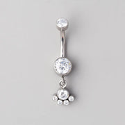 Bezel Set 5 CZ Dangle Belly Bar - Titanium - Camden Body Jewellery
