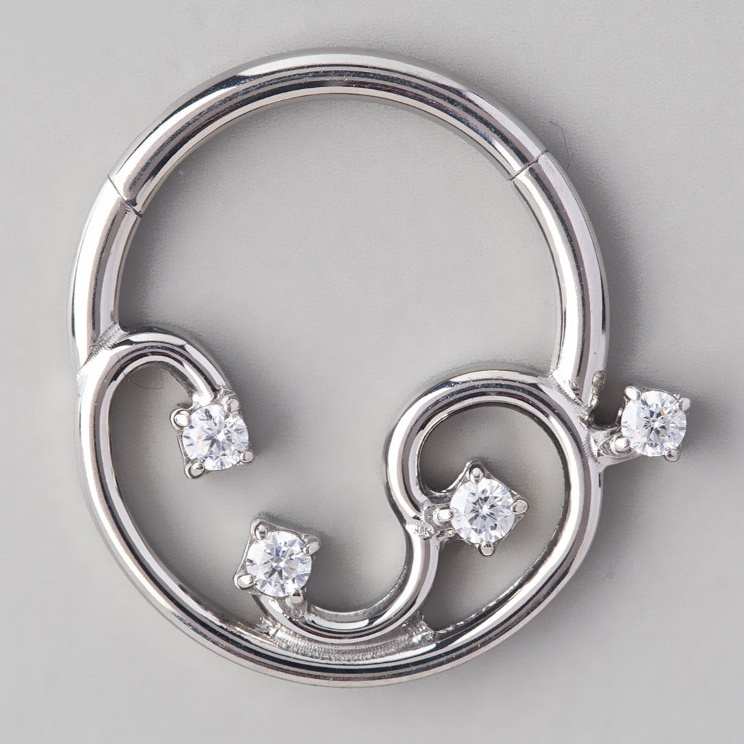 Vine Hinged Segment Hoop in Silver - Titanium - Camden Body Jewellery