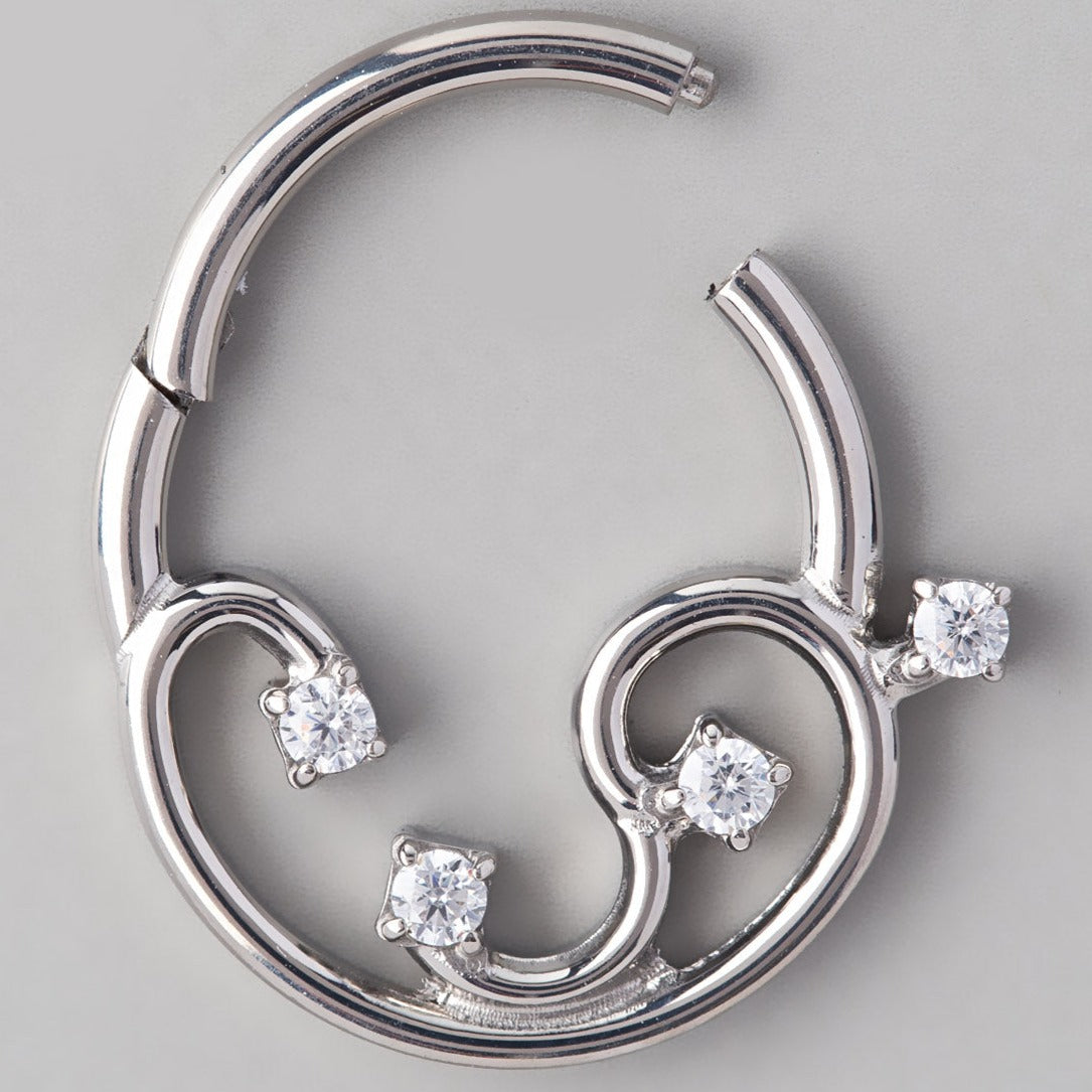 Vine Hinged Segment Hoop in Silver - Titanium - Camden Body Jewellery