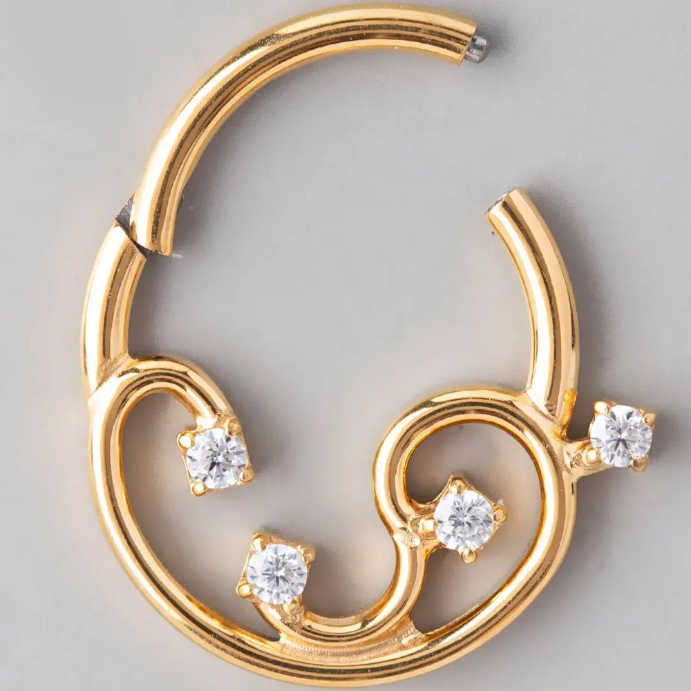 Vine Hinged Segment Hoop in Gold - Titanium