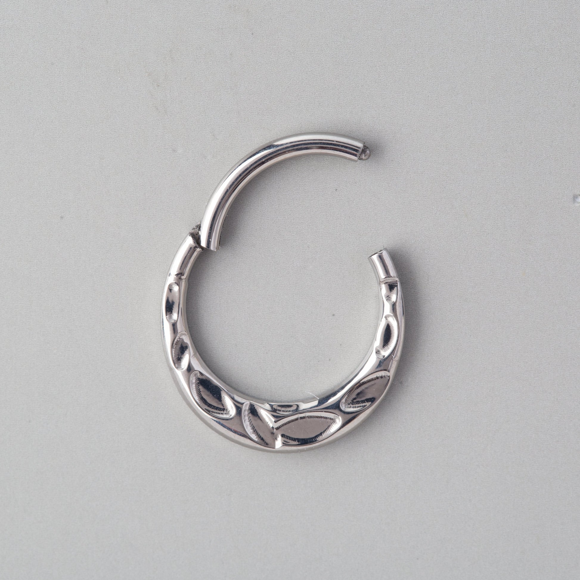 Thor's Hammered Segment Hoop in Silver - Titanium - Camden Body Jewellery