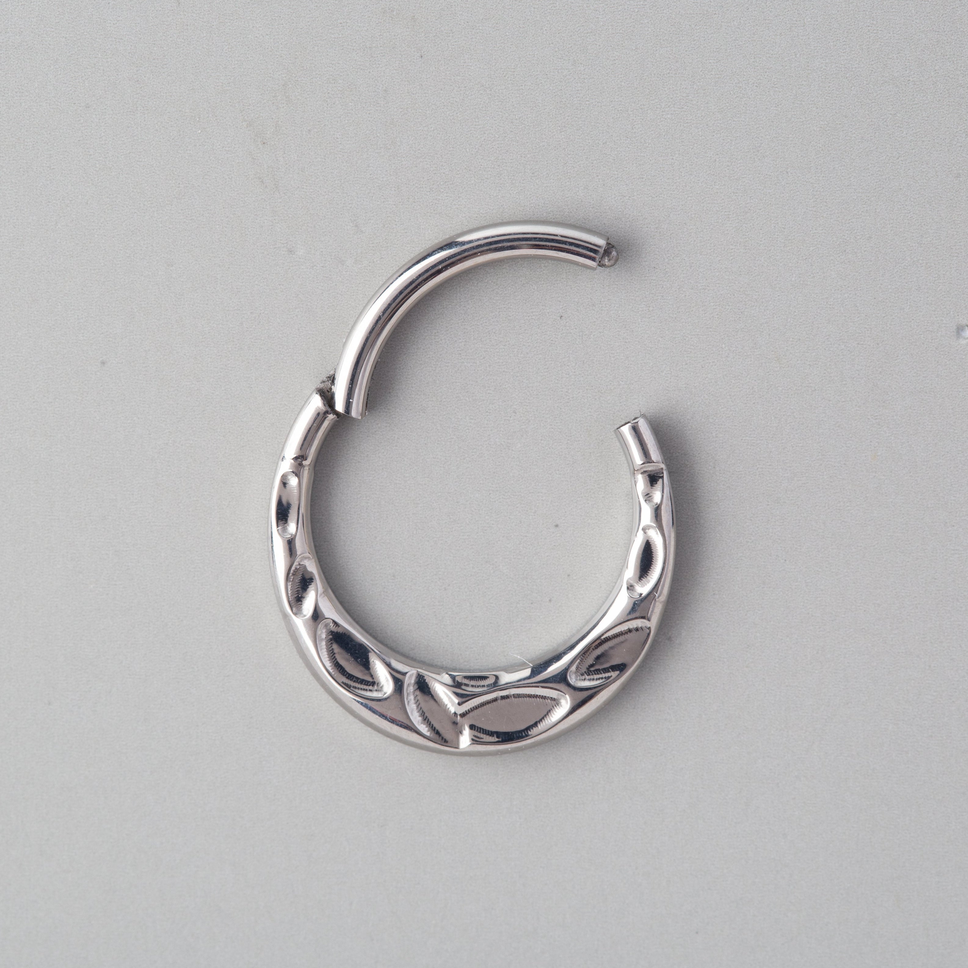 Thor's Hammered Segment Hoop in Silver - Titanium - Camden Body Jewellery