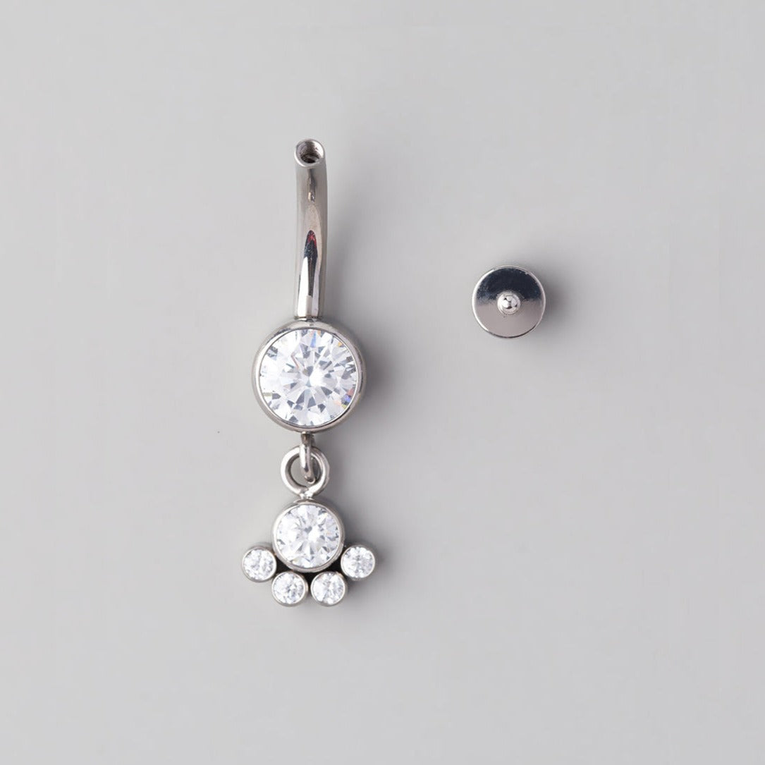 Bezel Set 5 CZ Dangle Belly Bar - Titanium - Camden Body Jewellery