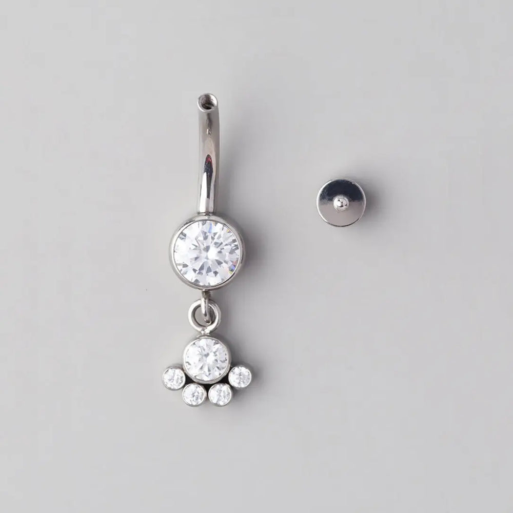 Bezel Set 5 CZ Dangle Belly Bar - Titanium