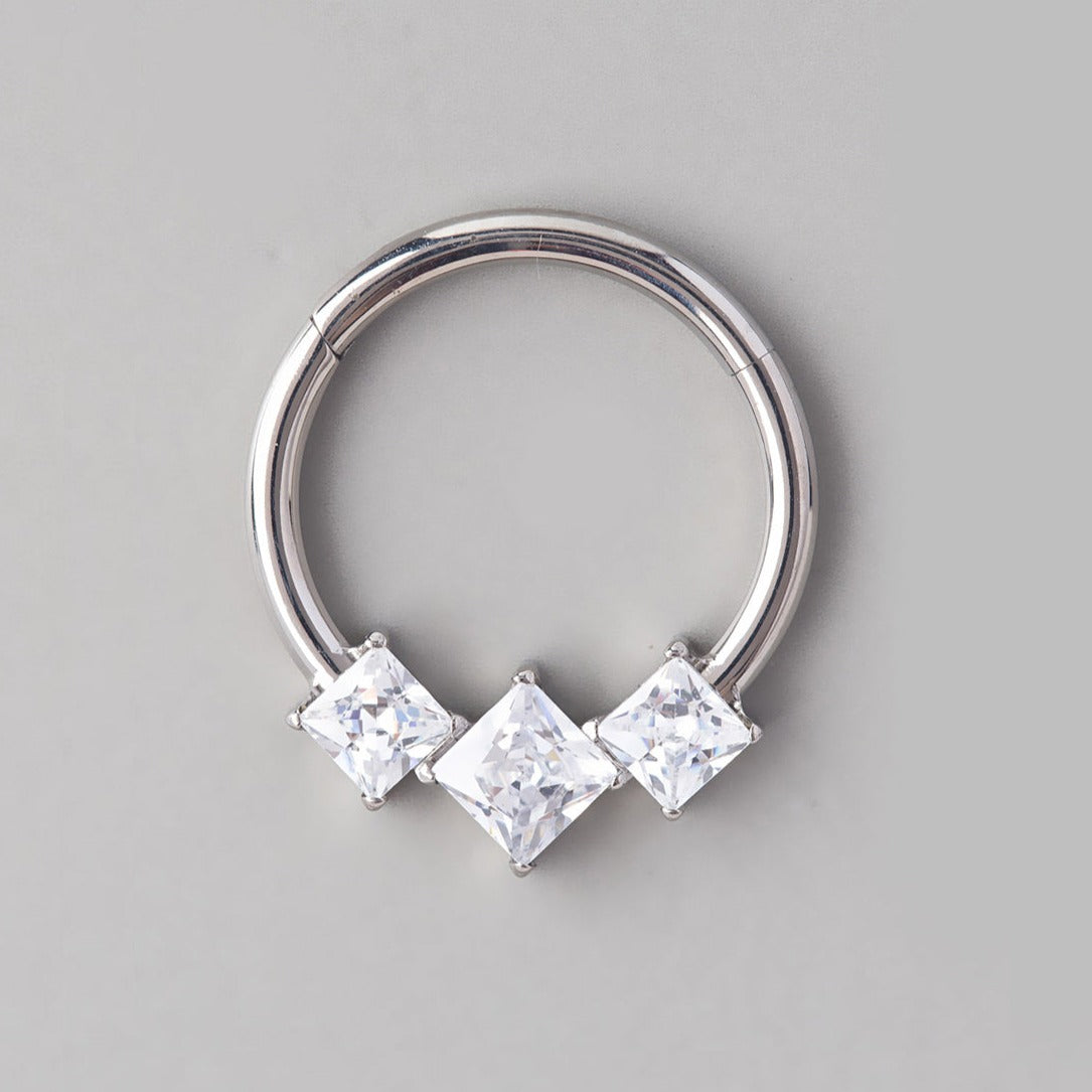 Set 3 Square CZ Segment Hoop in Silver - Titanium - Camden Body Jewellery