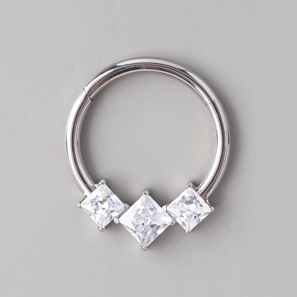 Set 3 Square CZ Segment Hoop in Silver - Titanium - Camden Body Jewellery