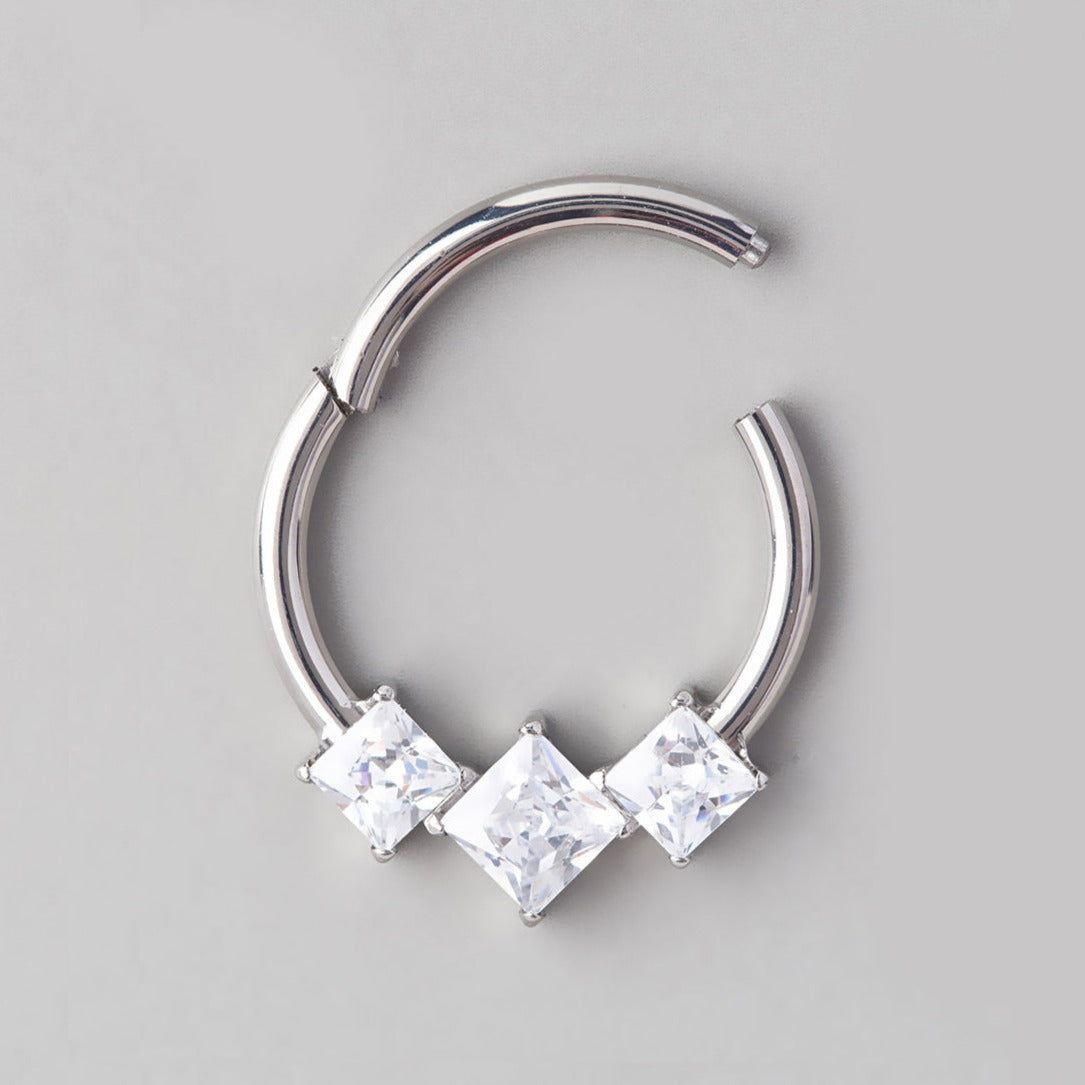 Set 3 Square CZ Segment Hoop in Silver - Titanium - Camden Body Jewellery