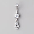 Bezel Set 4 CZ Dangle Belly Bar - Titanium - Camden Body Jewellery